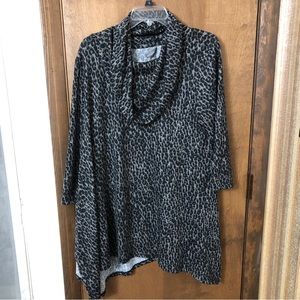 Massini 1X Leopard Print Cowl Neck Top